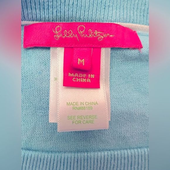 NWOT Lilly Pulitzer Damara Coolmax Crochet/Tassel Details Sweater Turquoise Sz M - Picture 15 of 16
